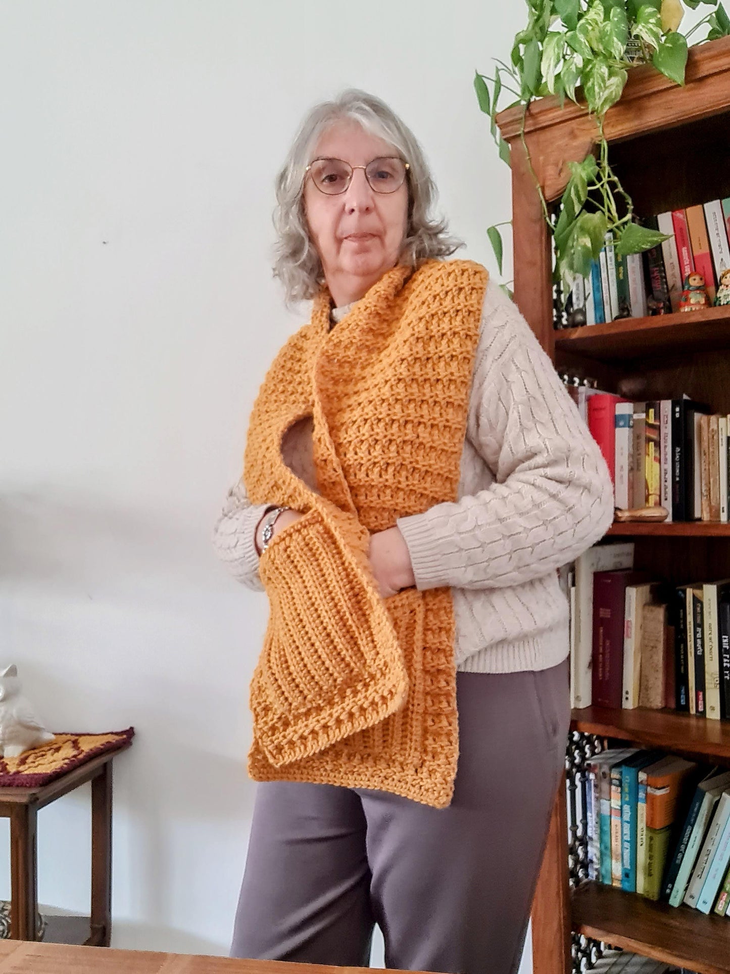 Papaya Scarf with Pockets Crochet Pattern by Sandra Regev