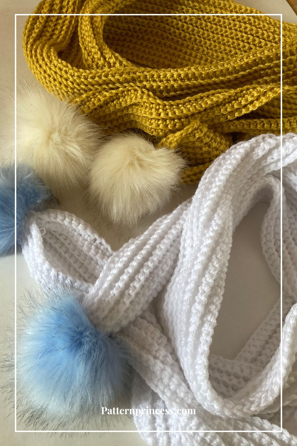 Beginner-Friendly Easy Ribbed Pom Pom Scarf Crochet Pattern by Victoria Pietz