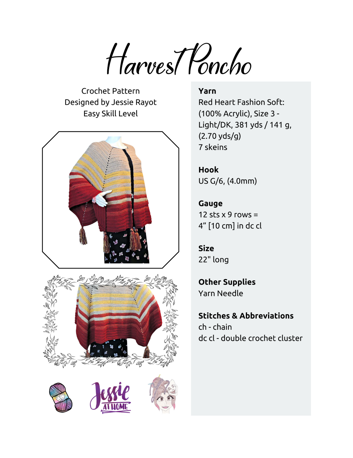 Harvest Poncho Crochet Pattern by Jessie At Home