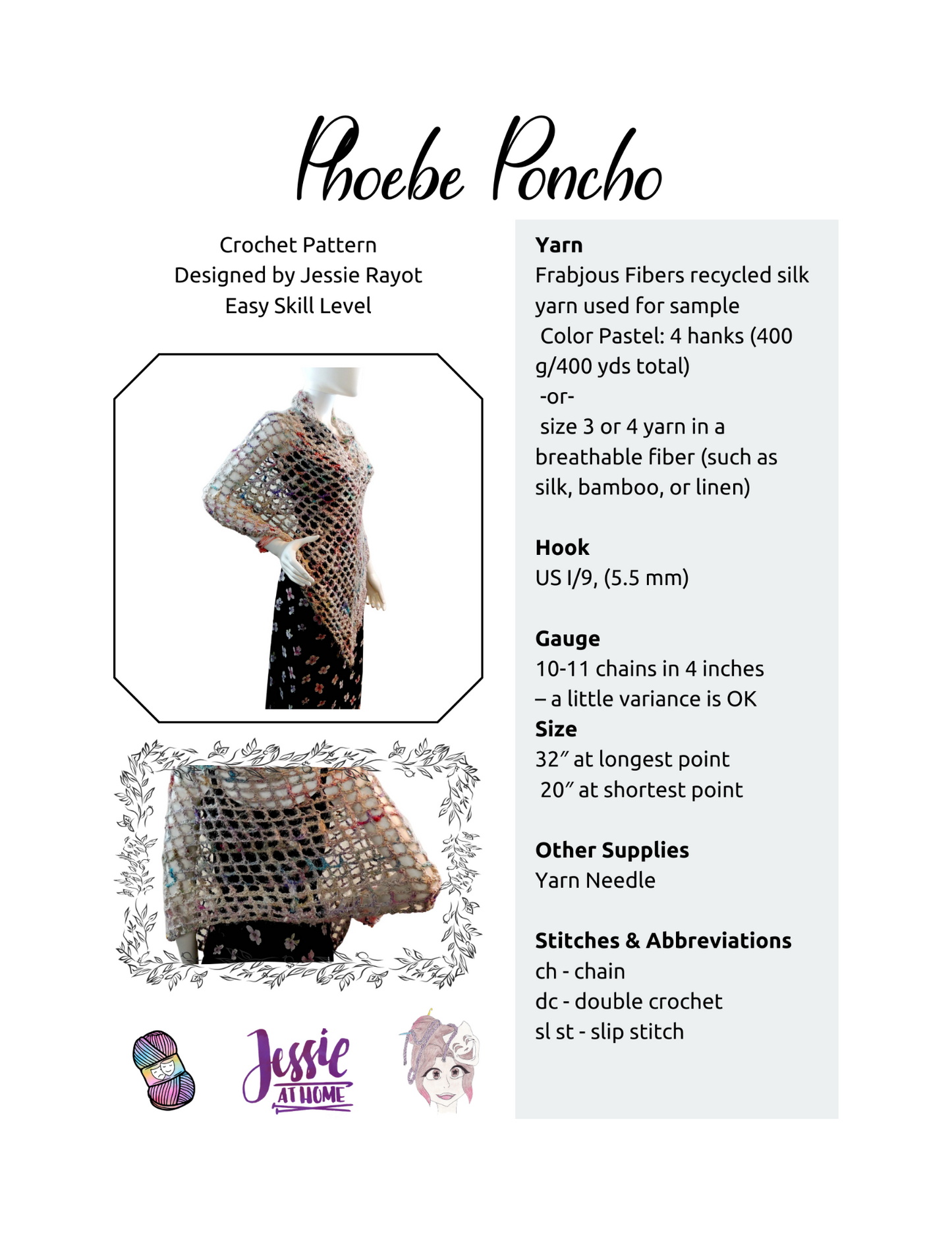 Phoebe Poncho Crochet Pattern by Jessie At Home