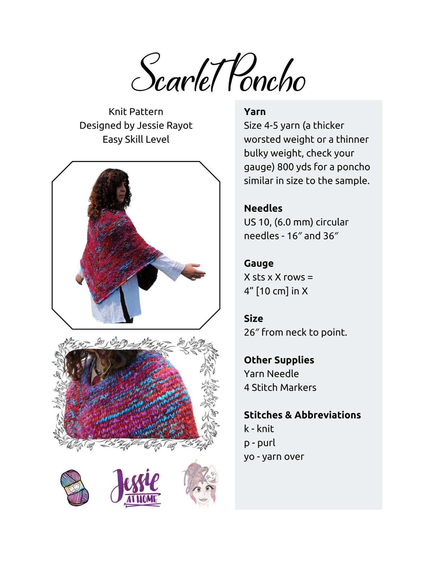 Scarlet Poncho Knit Pattern by Jessie At Home