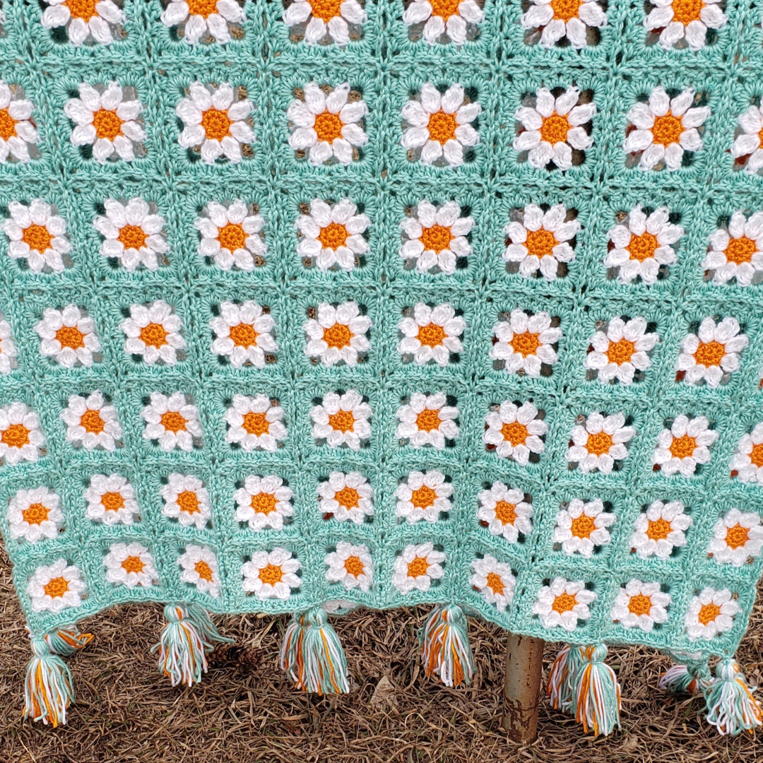 Daisy Squares Throw Crochet Pattern PDF by Andee Graves