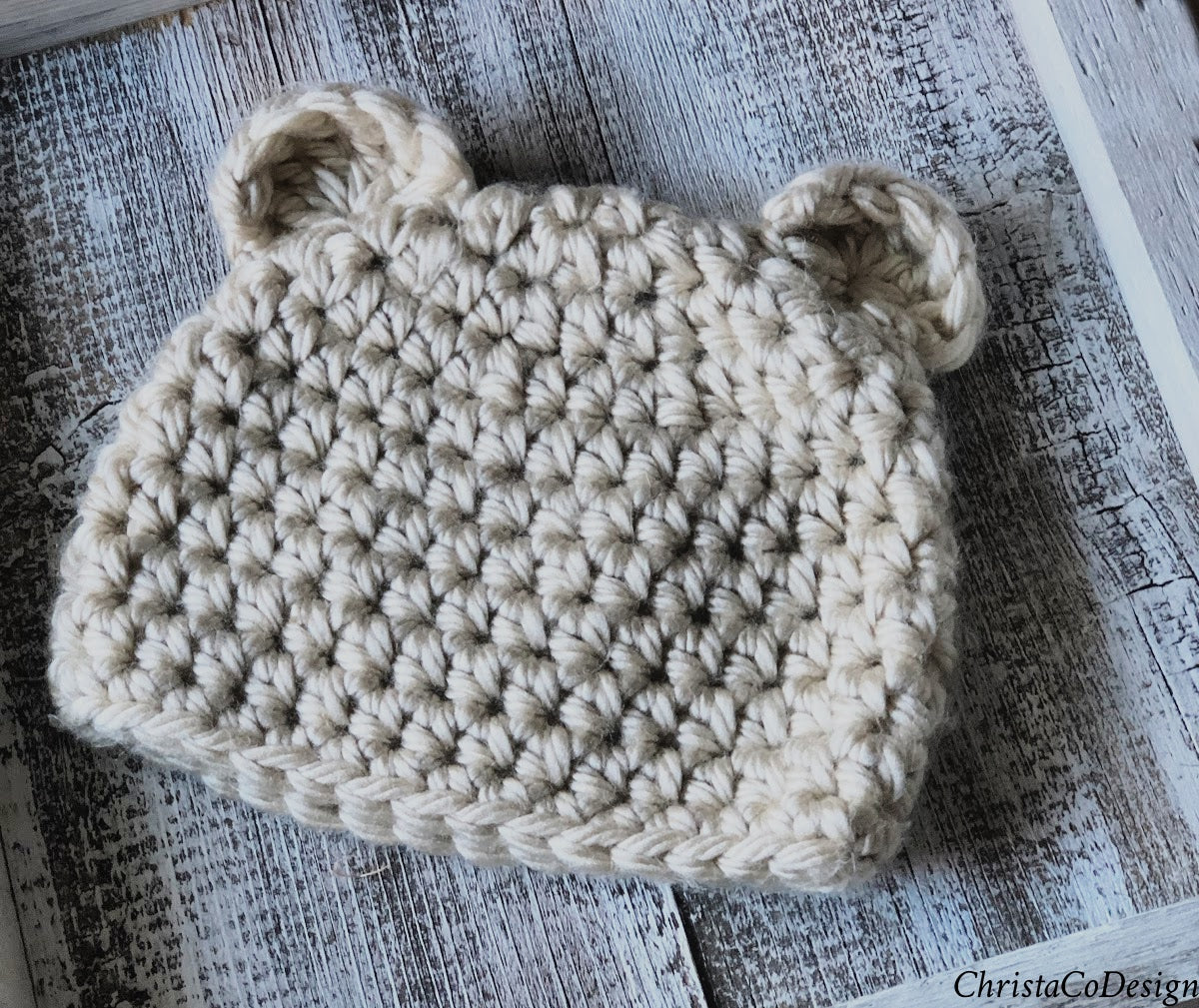 Chunky Bear Beanie Crochet Pattern by Crystal Marin