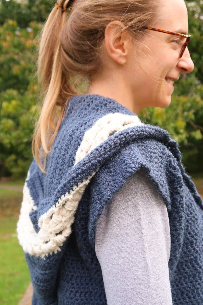 Dusk Hooded Vest Crochet Pattern by Hortense Maskens