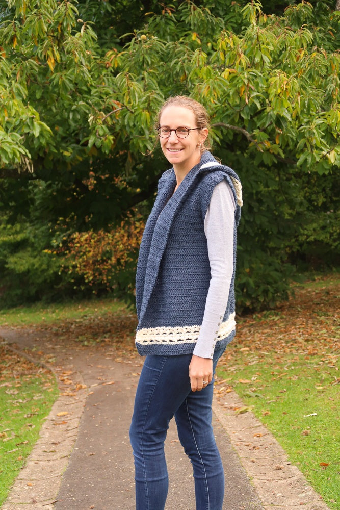 Dusk Hooded Vest Crochet Pattern by Hortense Maskens