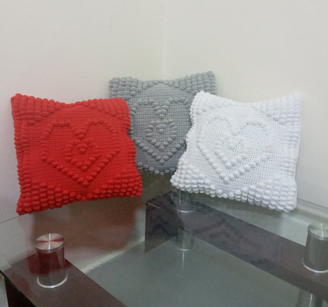 Bobble Hearts Cushion Crochet Pattern PDF by Kedija Idris