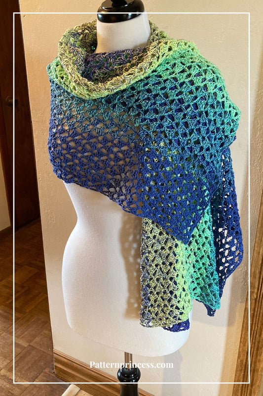 Aurora Borealis Easy Rectangular Crochet Shawl Pattern by Victoria Pietz