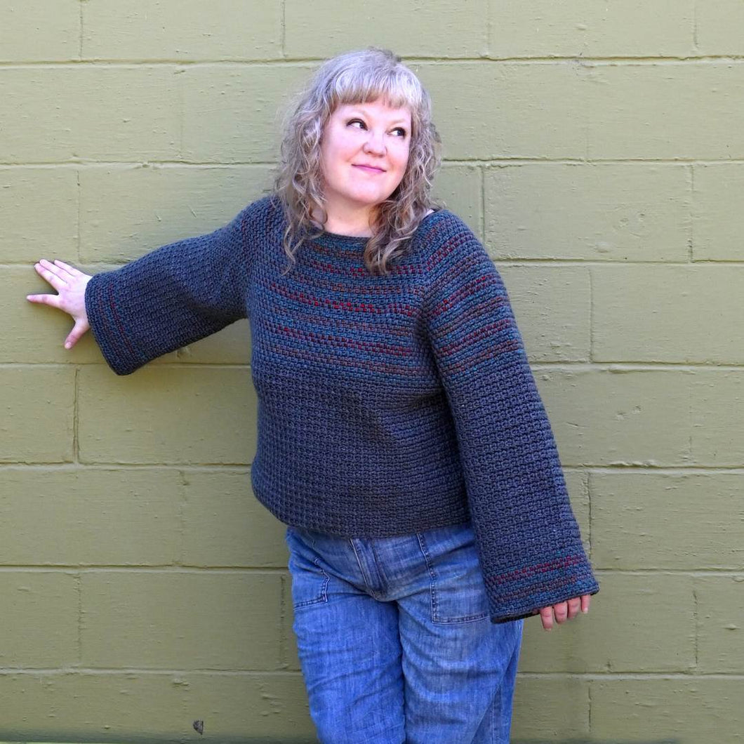 Woven Raglan Pullover Crochet Pattern PDF by Jess Bennett