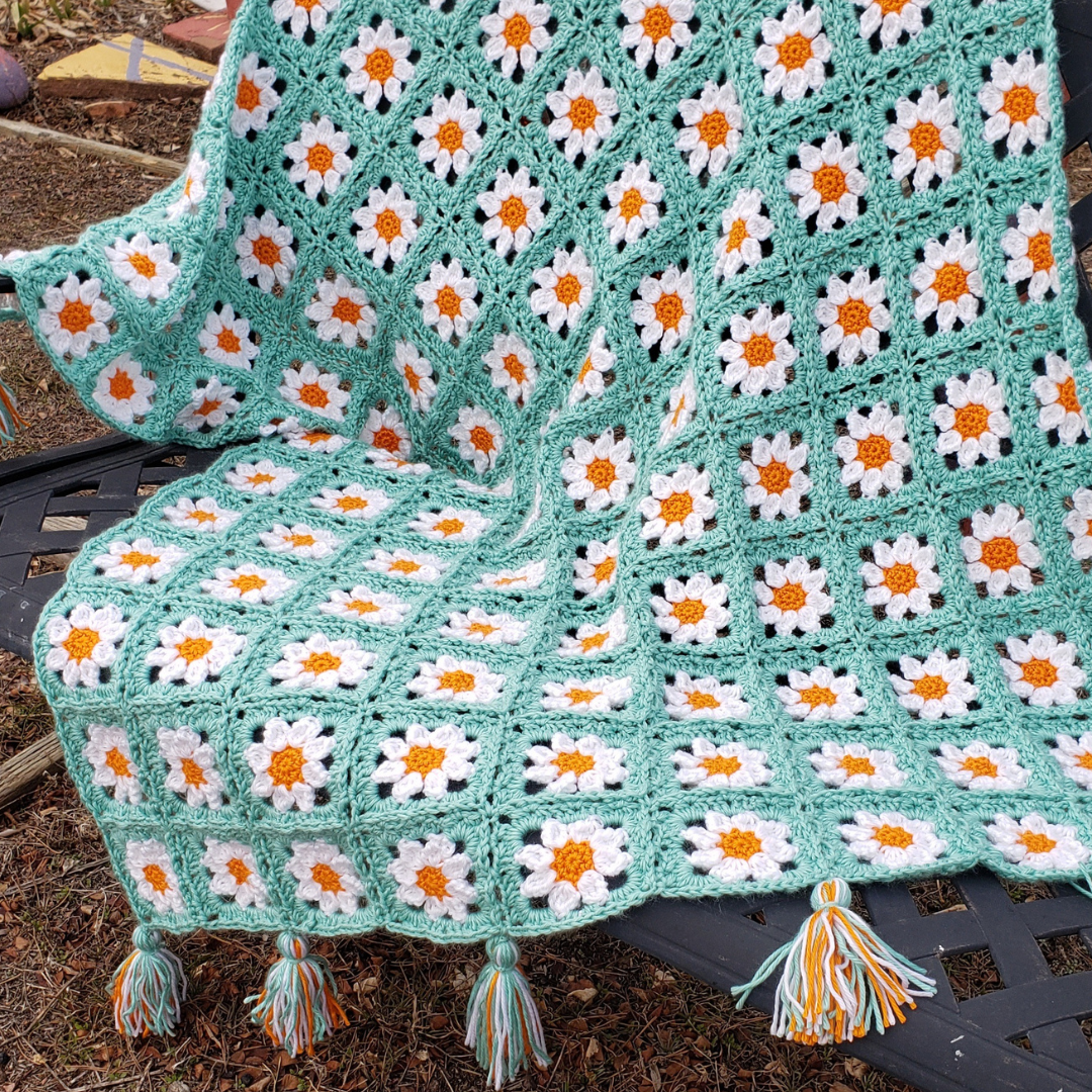 Daisy Squares Throw Crochet Pattern PDF by Andee Graves