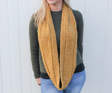 Load image into Gallery viewer, Mustard Puff Infinity Scarf Crochet PDF Pattern by Nikki McMahon
