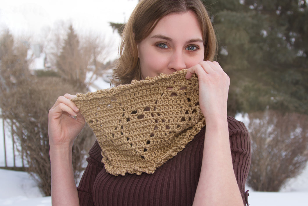 Veiled Hearts Cowl Crochet Pattern by Crystal Bucholz