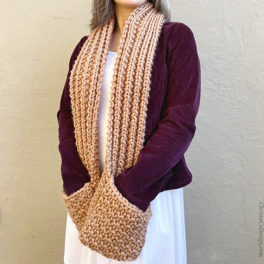 Bienno Pocket Scarf Knit Pattern by Crystal Marin