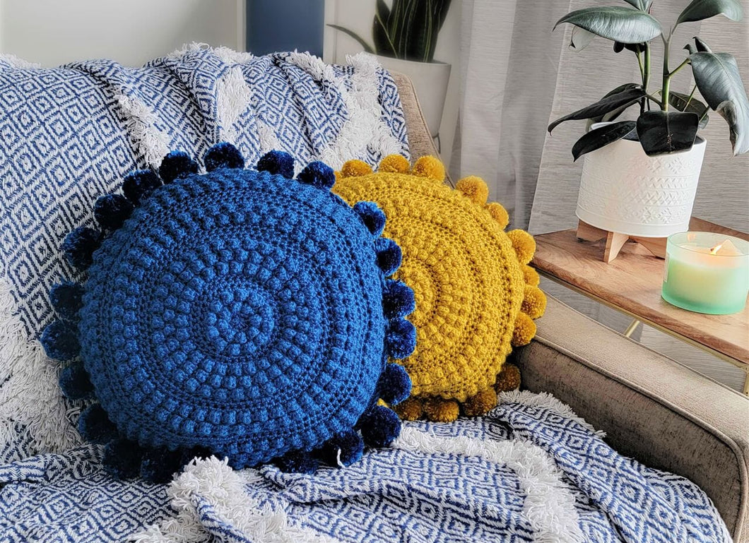 Circular Pom Pom Pillow PDF Crochet Pattern by Emily Christine
