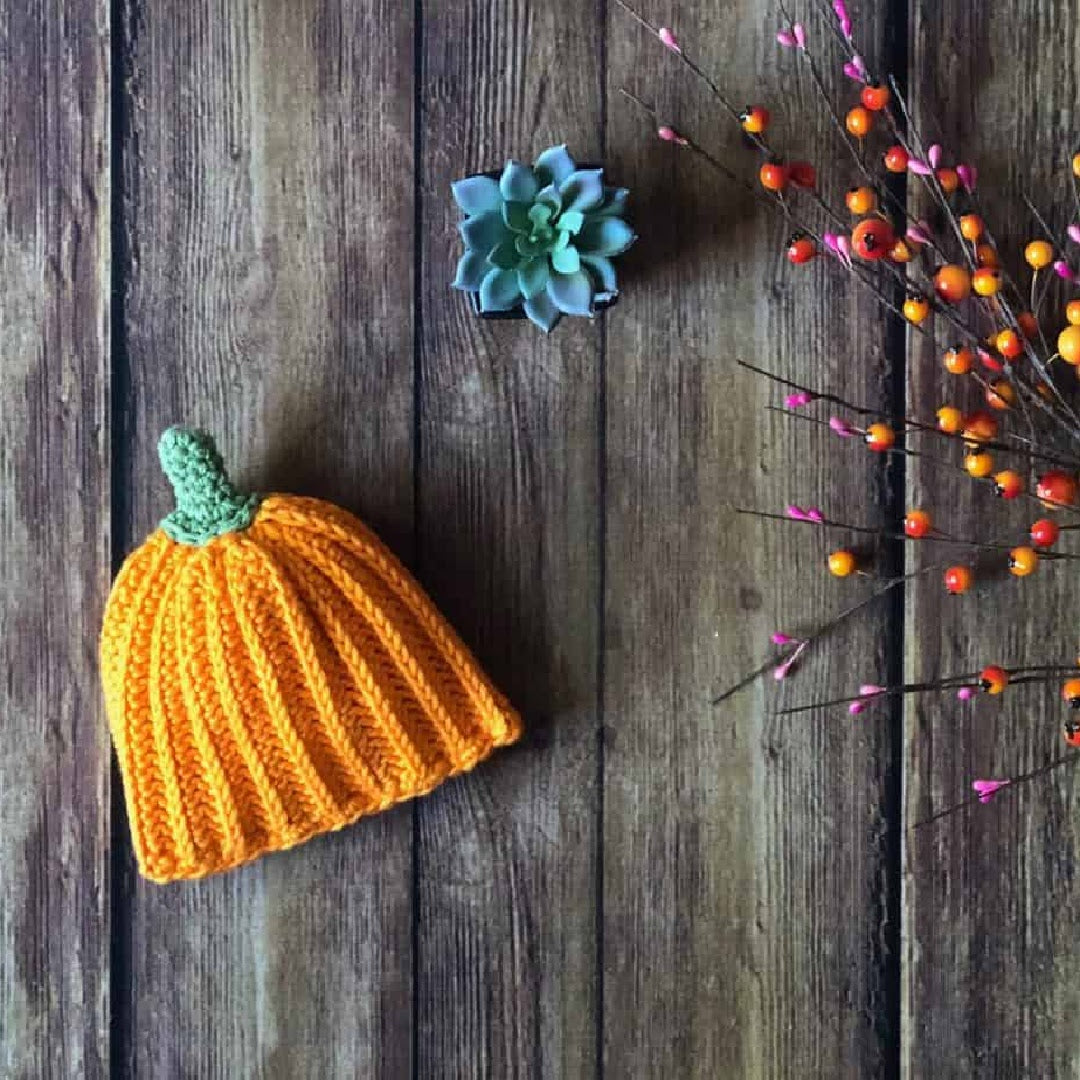Ribbed Pumpkin Hat Crochet Pattern by Crystal Marin