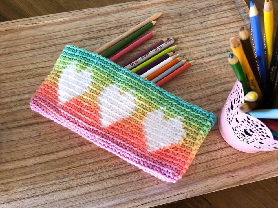 Tapestry Heart Pencil Case Crochet Pattern by Pam Stark